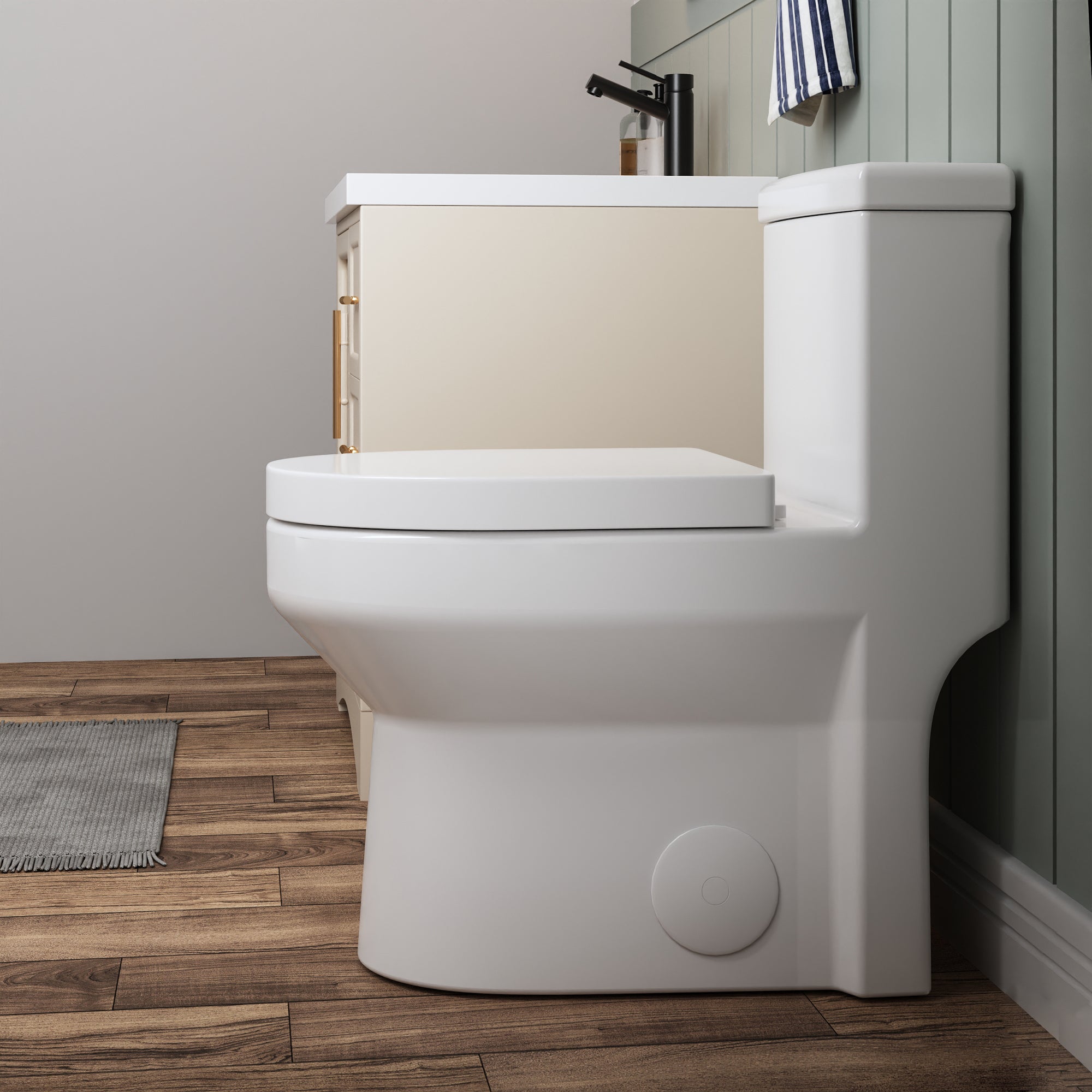 DeerValley Liberty Compact Toilets with Crisp White Button - High-Efficiency Round Toilet (Seat Included),DV-1F52812-G/W/B