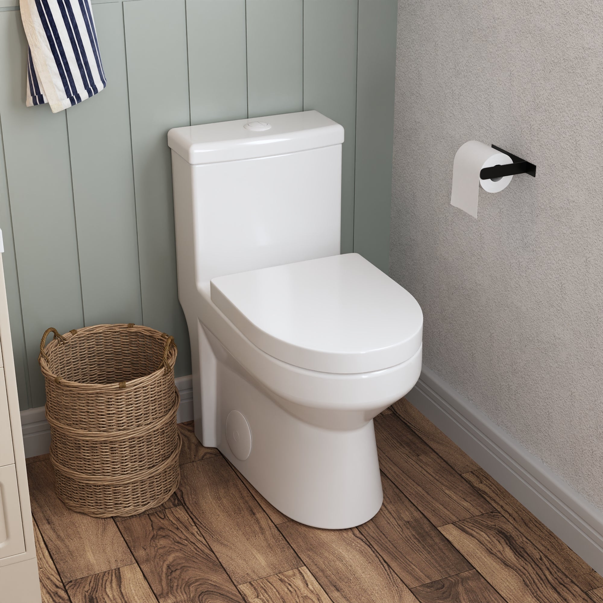 DeerValley Liberty Compact Toilets with Crisp White Button - High-Efficiency Round Toilet (Seat Included),DV-1F52812-G/W/B