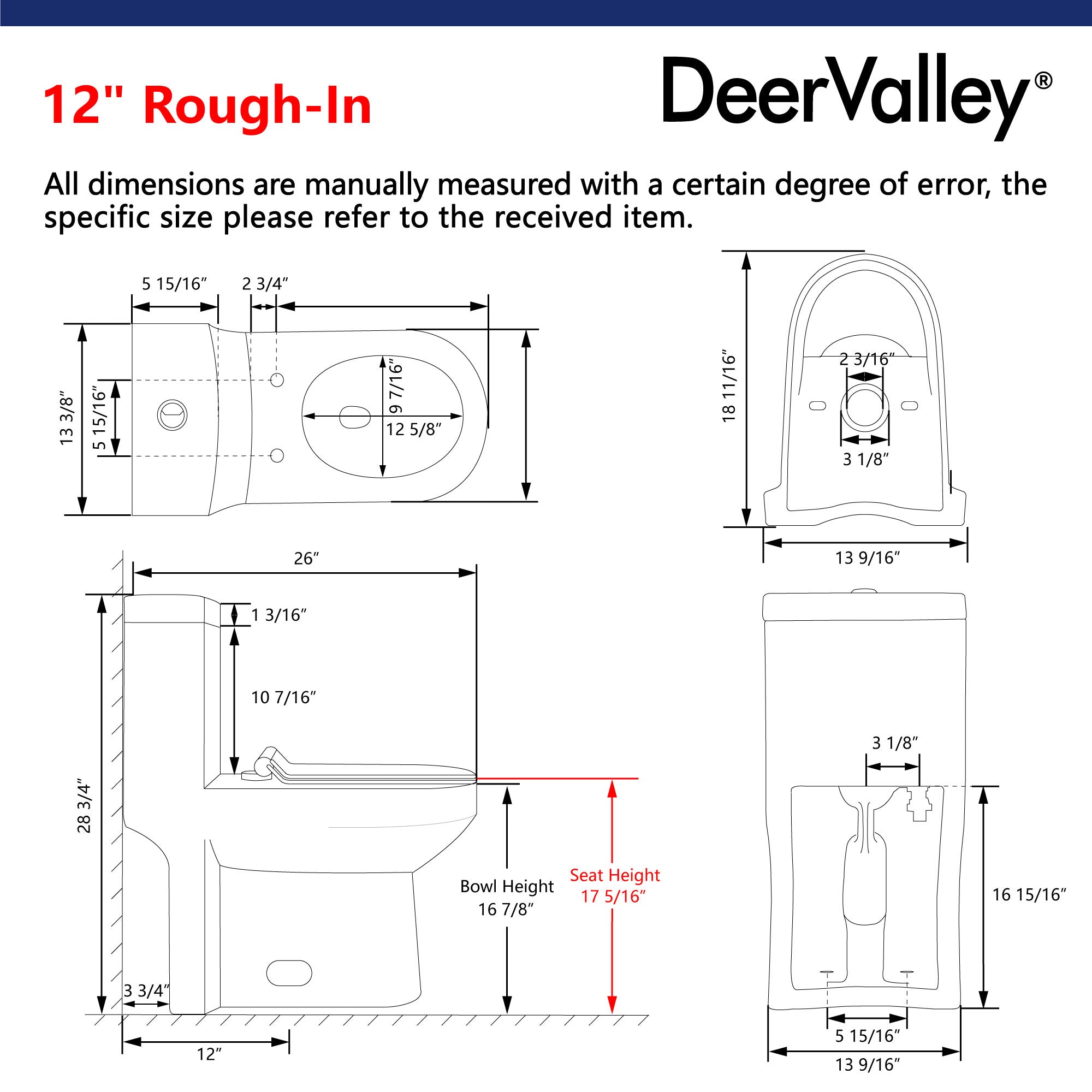 DeerValley Liberty Compact One-Piece Toilet with High-Efficiency Flush, ADA Comfort Height, Ultra-Thin Tank and Lid, Water-Saving Dual Flush (Seat Included)