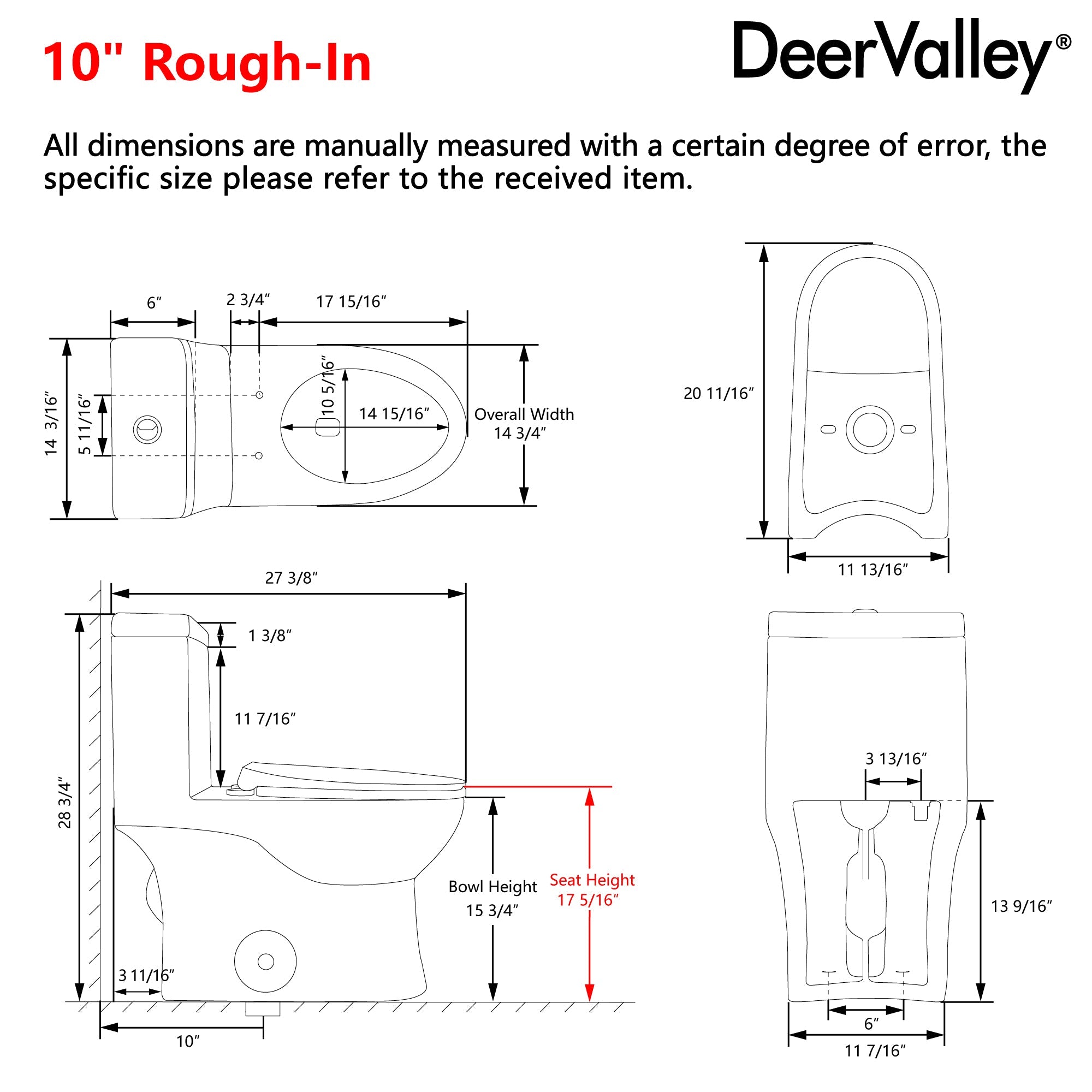 Ally 10" Rough-in Dual-Flush Elongated One-Piece Toilet with Glazed Surface Modern Toilet with Comfort Seat Height (Seat Included)