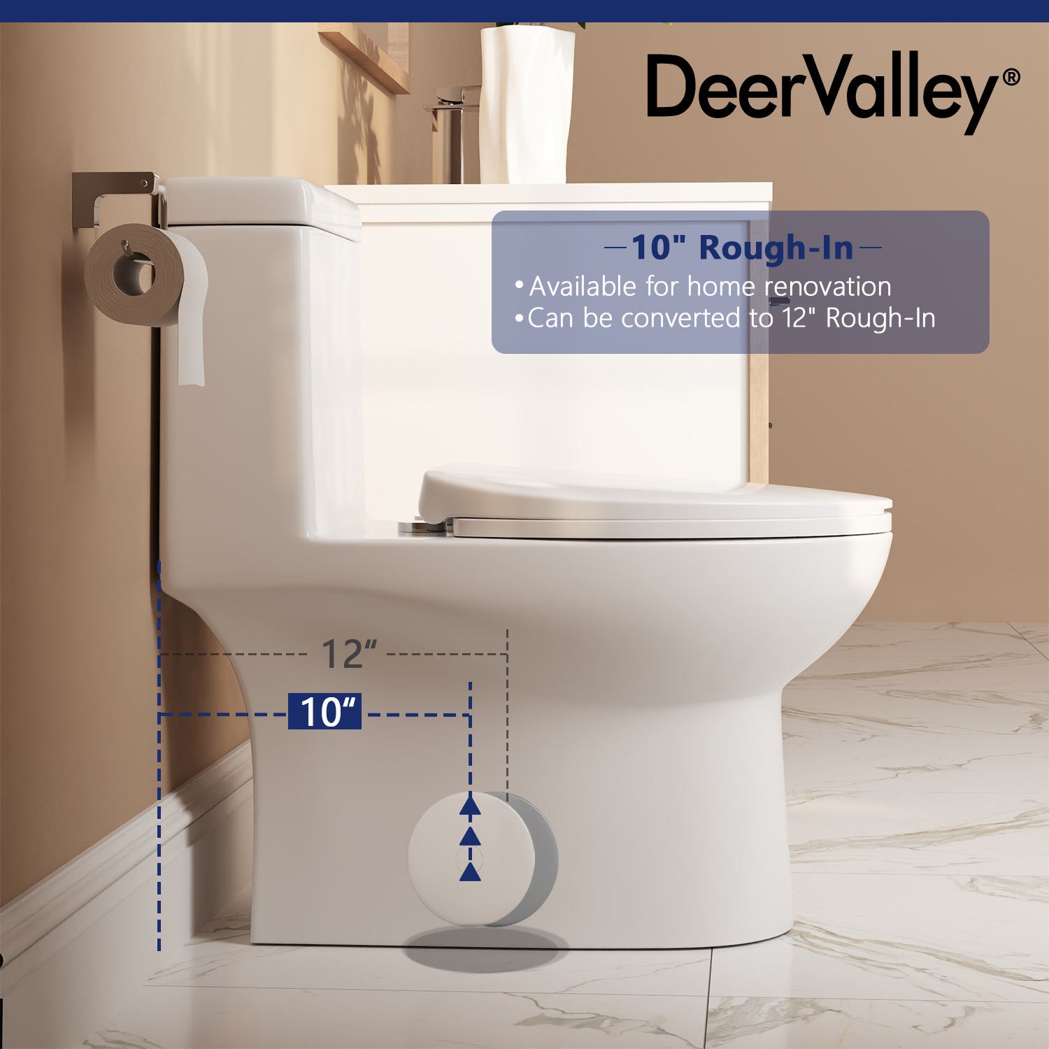 Ally 10" Rough-in Dual-Flush Elongated One-Piece Toilet with Glazed Surface Modern Toilet with Comfort Seat Height (Seat Included)