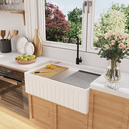 33" L X 20" W Rectangular Workstation Farmhouse Kitchen Sink, Easy-Cleaning