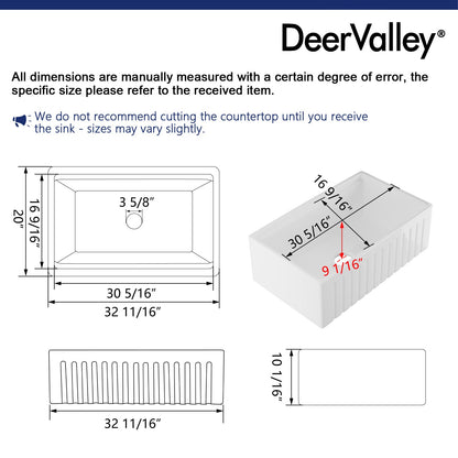33" L X 20" W Rectangular Workstation Farmhouse Kitchen Sink, Easy-Cleaning