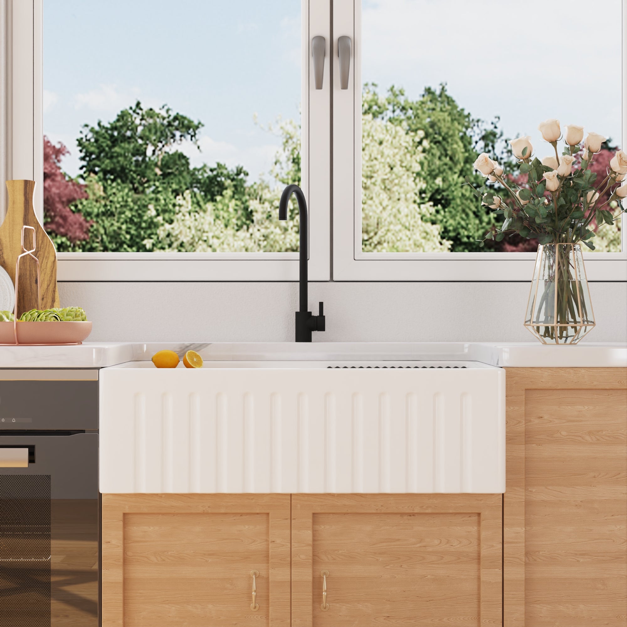 33" L X 20" W Rectangular Workstation Farmhouse Kitchen Sink, Easy-Cleaning