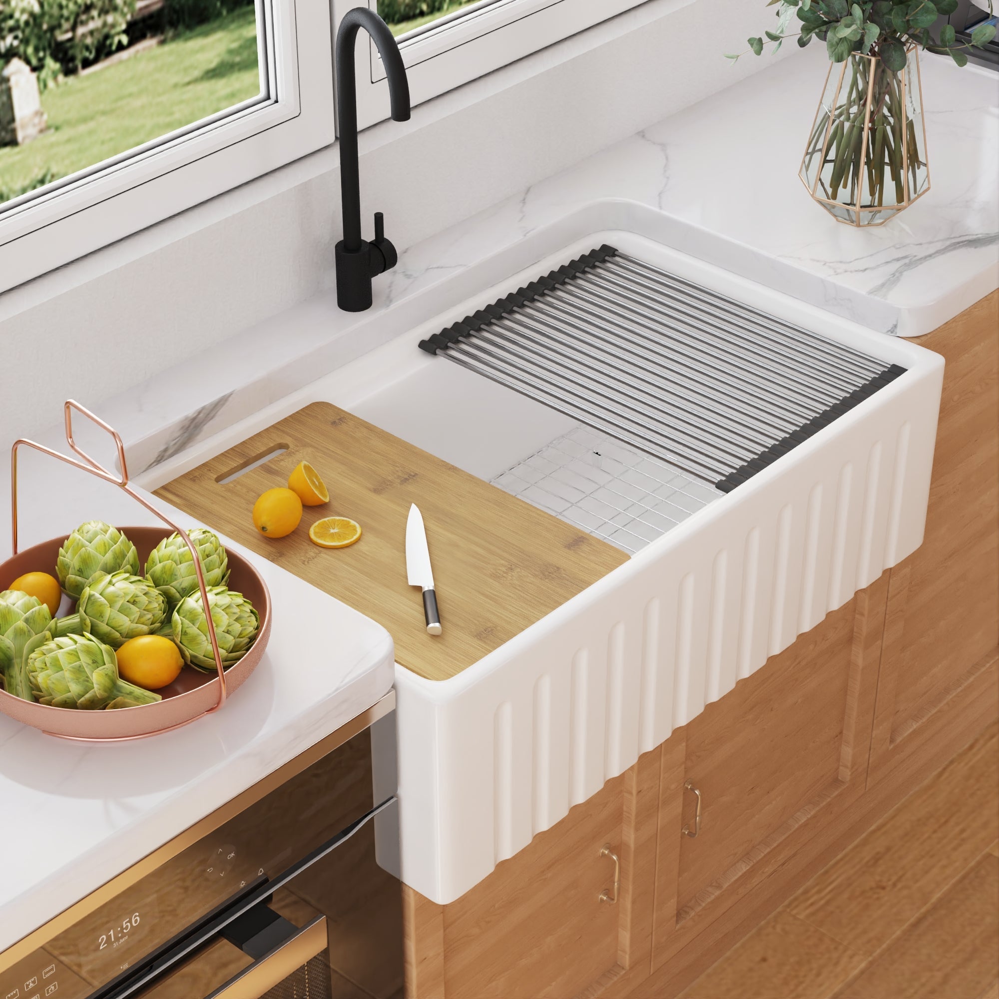 33" L X 20" W Rectangular Workstation Farmhouse Kitchen Sink, Easy-Cleaning