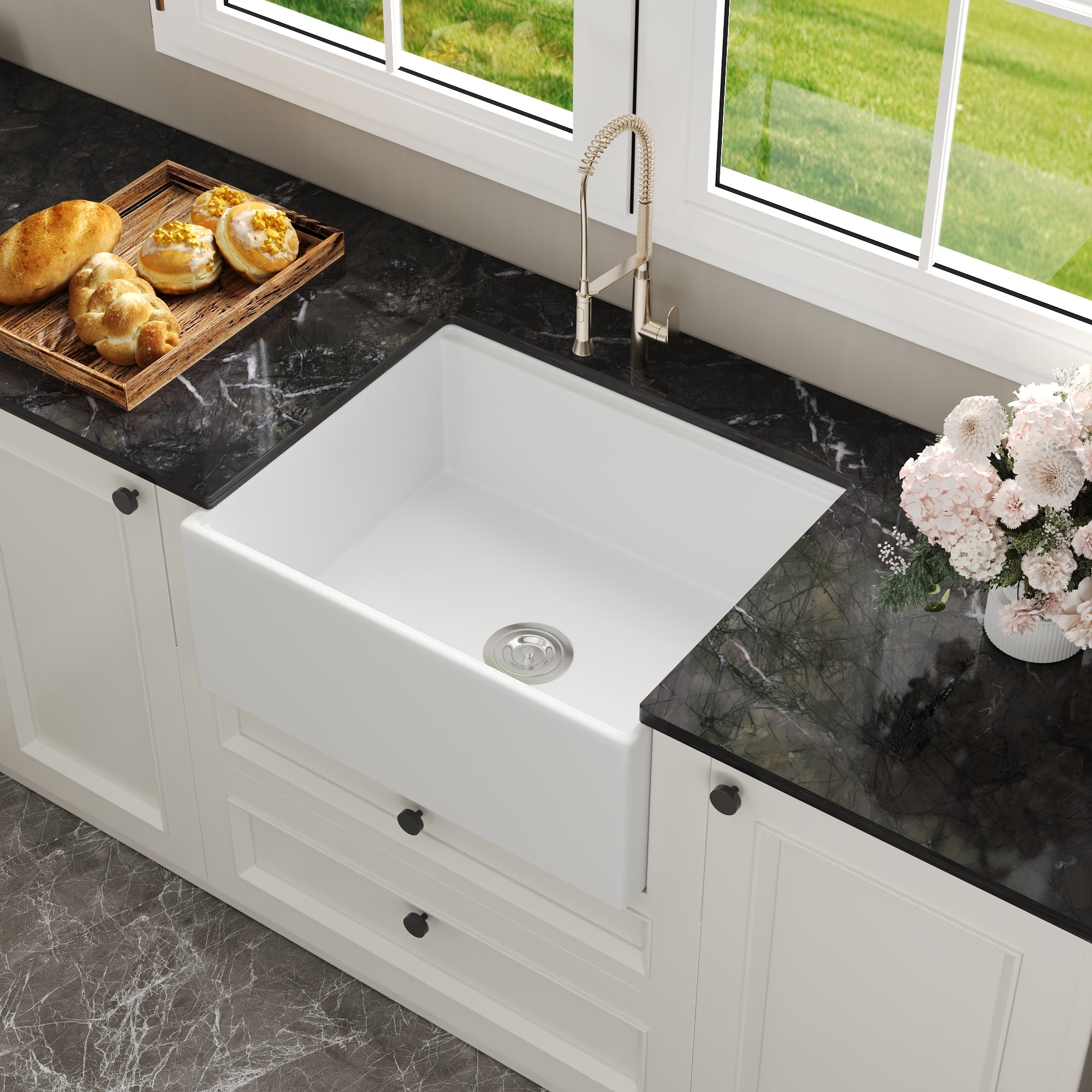 33"L X 20"W / 24"L X 20"W Rectangular Workstation Farmhouse Kitchen Sink, Smooth Surface