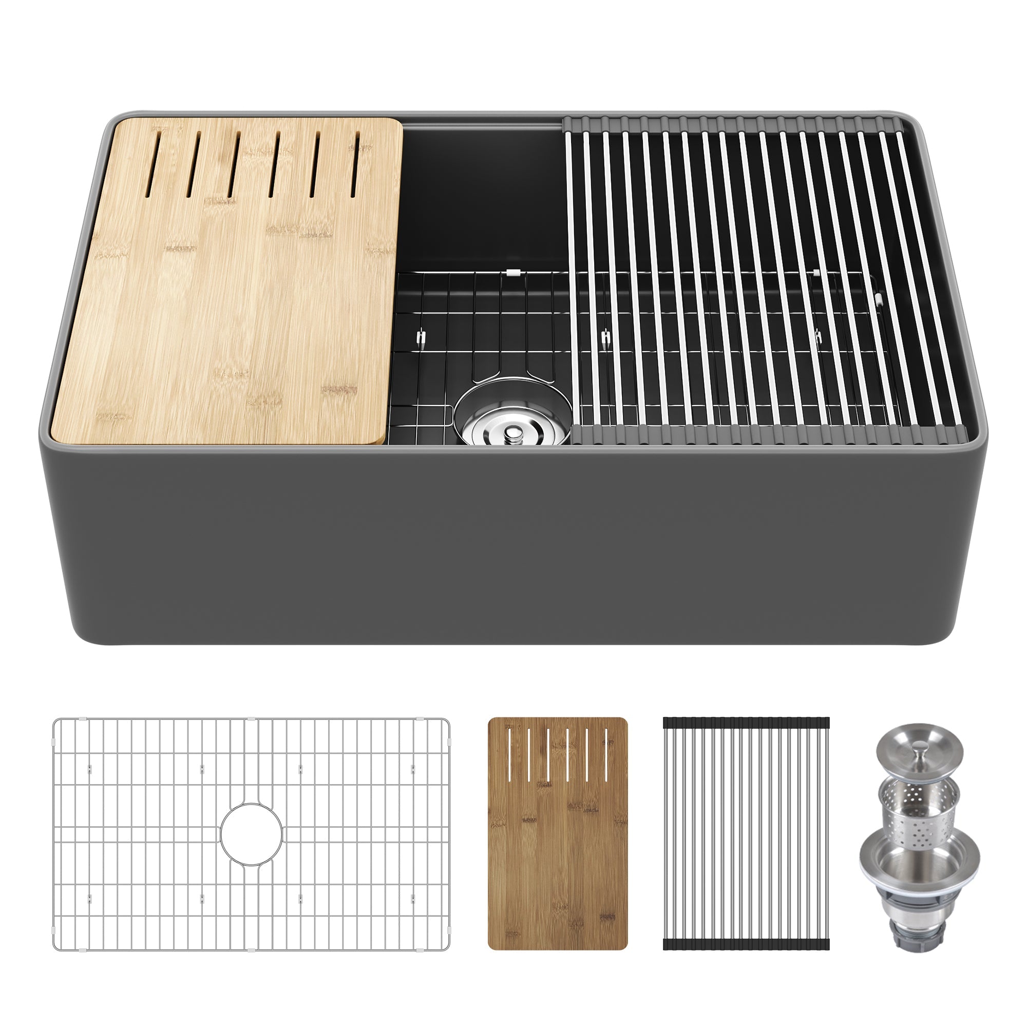 33"L X 20"W / 24"L X 20"W Rectangular Workstation Farmhouse Kitchen Sink, Smooth Surface