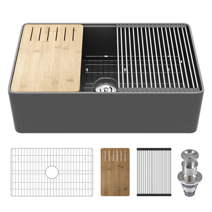 33"L X 20"W / 24"L X 20"W Rectangular Workstation Farmhouse Kitchen Sink, Smooth Surface