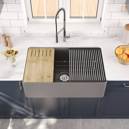 33"L X 20"W / 24"L X 20"W Rectangular Workstation Farmhouse Kitchen Sink, Smooth Surface