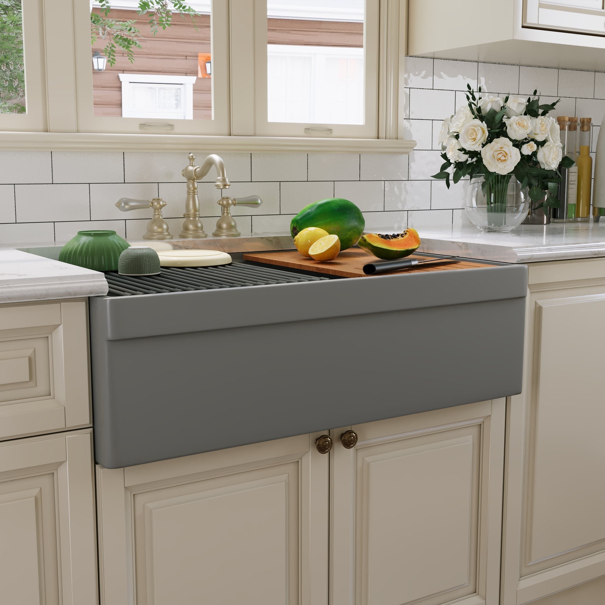32.87" L x 20" W Rectangular Workstation Farmhouse Kitchen Sink, Easy-Cleaning With Multiple Colors