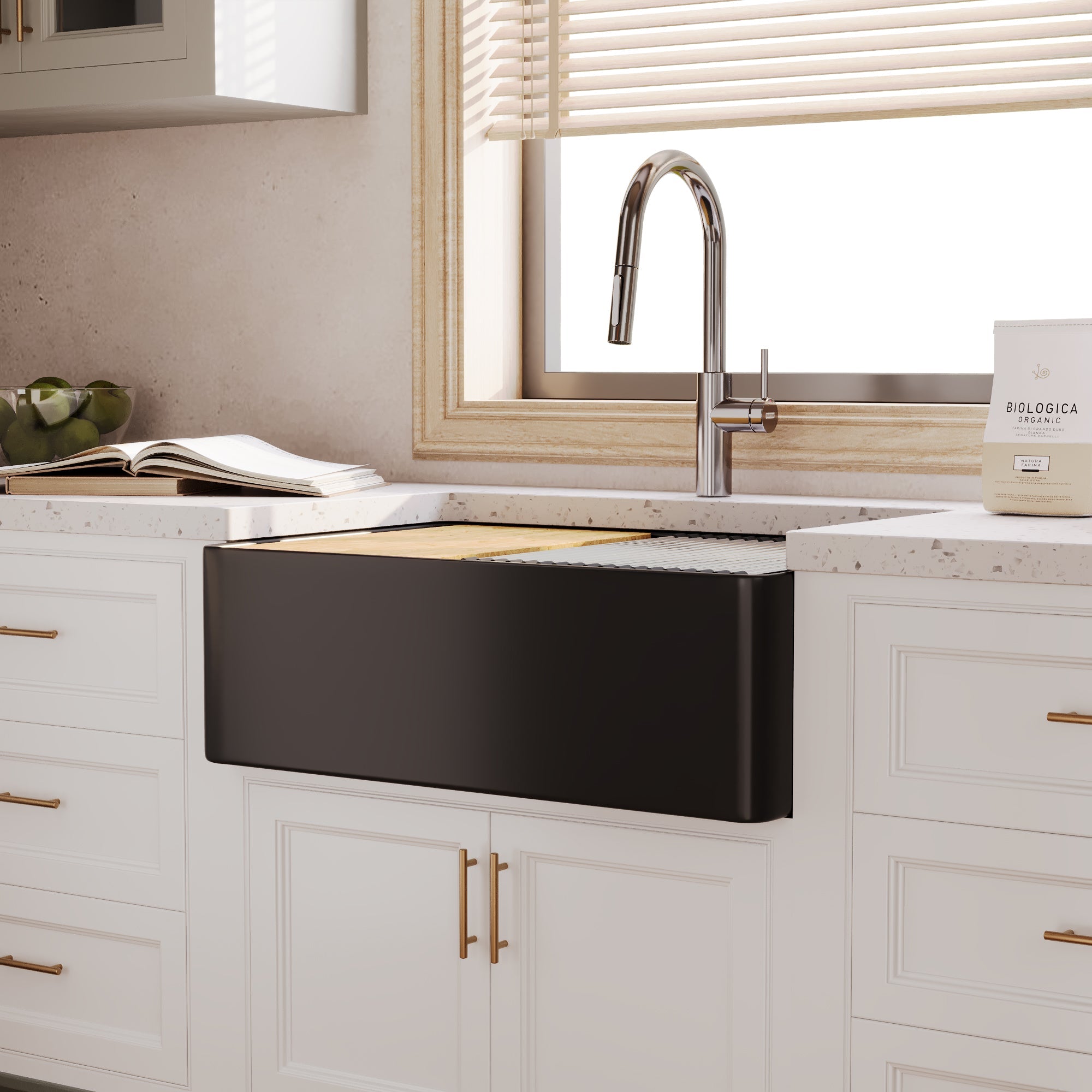 30"x 20" Farmhouse Sink Fireclay Apron Front Single Bowl Deep Drop In Kitchen Sink Undermount Farm Sink with Bottom Grid & Strainer - White Color / Black Color