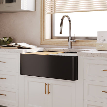 30"x 20" Farmhouse Sink Fireclay Apron Front Single Bowl Deep Drop In Kitchen Sink Undermount Farm Sink with Bottom Grid & Strainer - White Color / Black Color