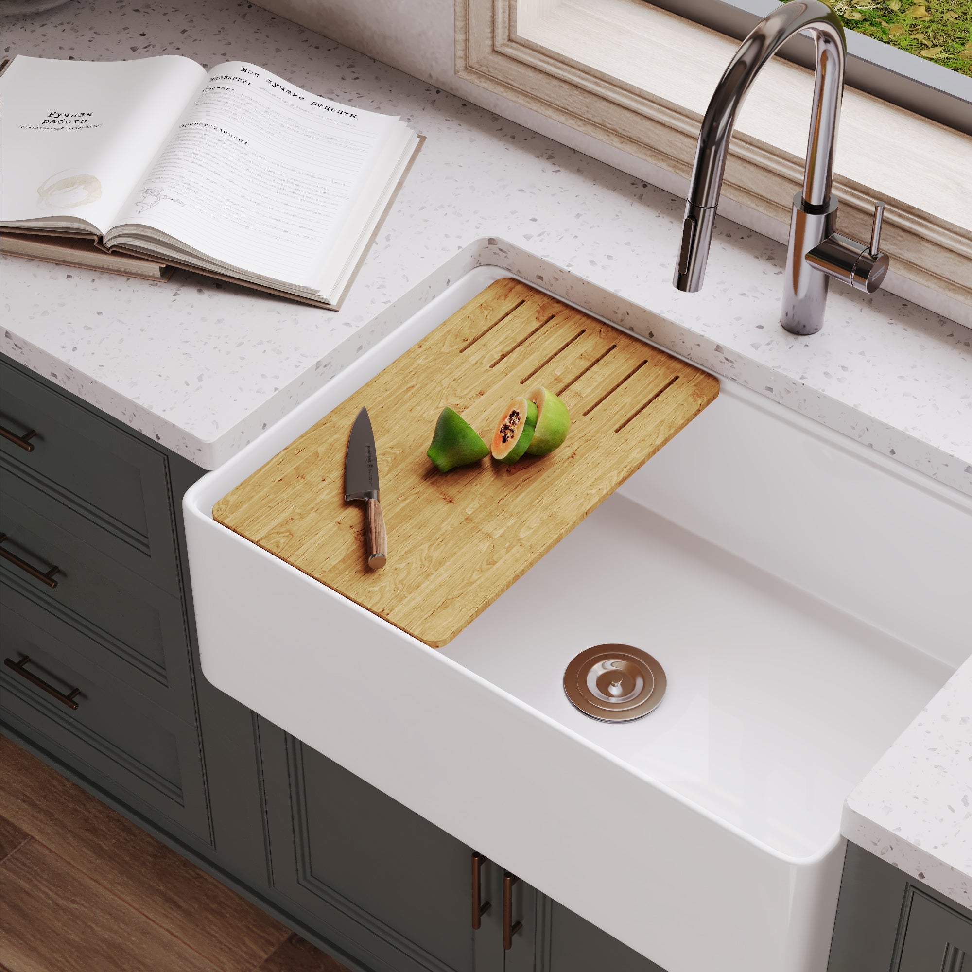 30"x 20" Farmhouse Sink Fireclay Apron Front Single Bowl Deep Drop In Kitchen Sink Undermount Farm Sink with Bottom Grid & Strainer - White Color / Black Color