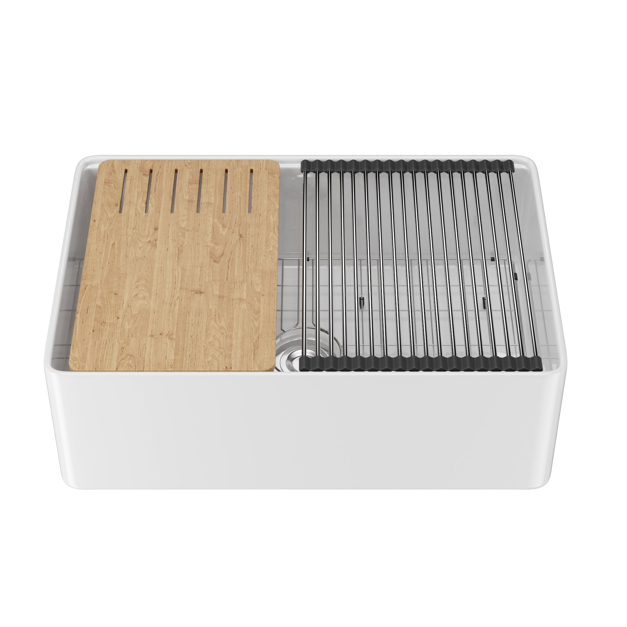 30"x 20" Farmhouse Sink Fireclay Apron Front Single Bowl Deep Drop In Kitchen Sink Undermount Farm Sink with Bottom Grid & Strainer - White Color / Black Color