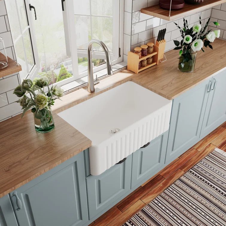 DeerValley Bath DeerValley DV-1K026 Harvest 30" L x 18" W White Ceramic Single Basin Kitchen Sink with Reversible Front Apron Kitchen Sink