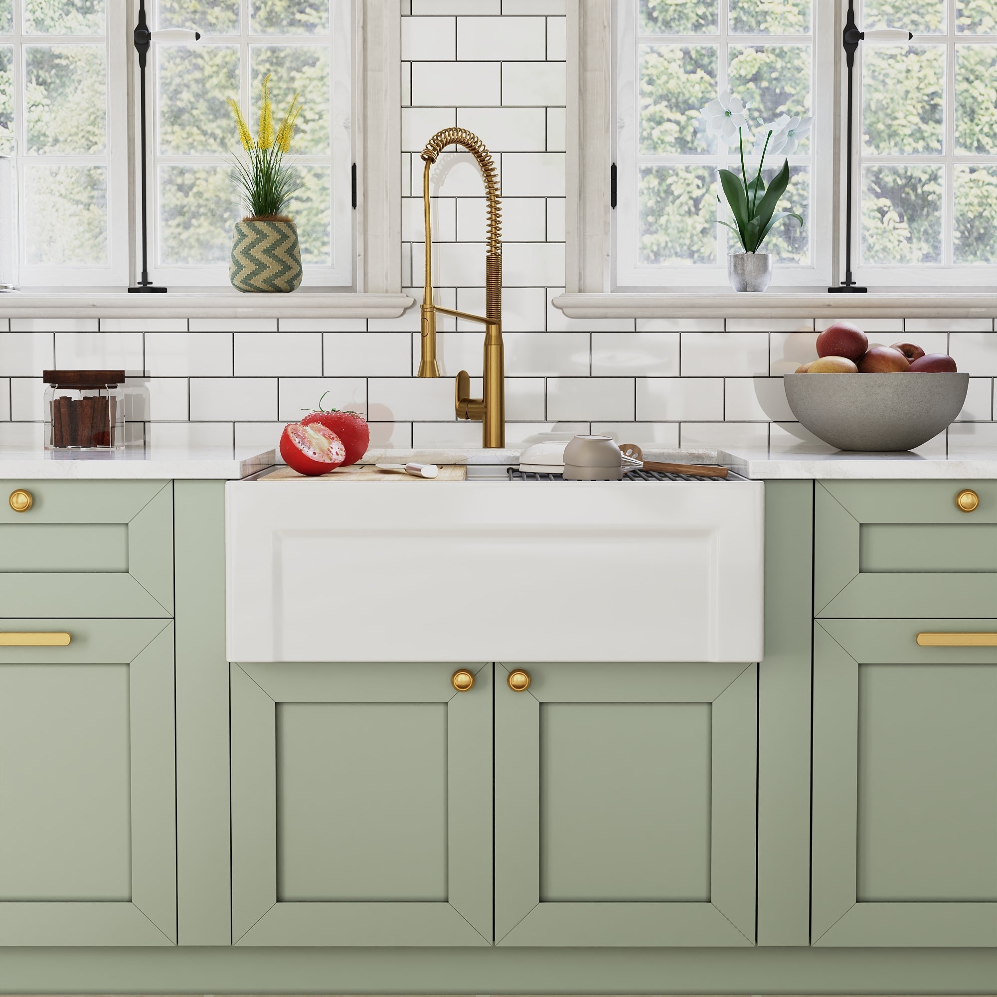 DeerValley White Farmhouse Workstation Sink, Reversible Fireclay Deep Single Bowl Apron Front Kitchen Sink, Undermount Farm Sink with Ledge and Accessories