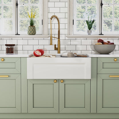 DeerValley White Farmhouse Workstation Sink, Reversible Fireclay Deep Single Bowl Apron Front Kitchen Sink, Undermount Farm Sink with Ledge and Accessories