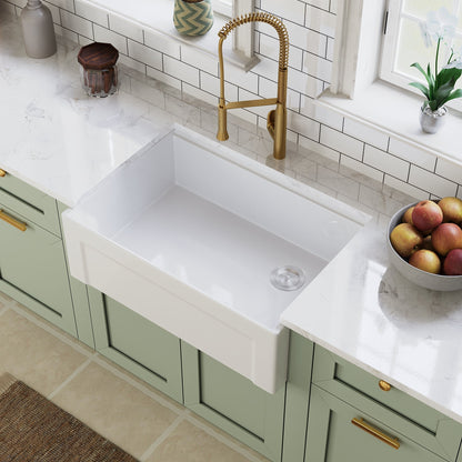 DeerValley White Farmhouse Workstation Sink, Reversible Fireclay Deep Single Bowl Apron Front Kitchen Sink, Undermount Farm Sink with Ledge and Accessories