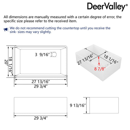 DeerValley White Farmhouse Workstation Sink, Reversible Fireclay Deep Single Bowl Apron Front Kitchen Sink, Undermount Farm Sink with Ledge and Accessories