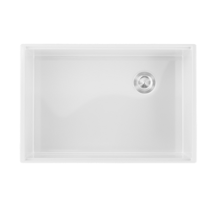 DeerValley White Farmhouse Workstation Sink, Reversible Fireclay Deep Single Bowl Apron Front Kitchen Sink, Undermount Farm Sink with Ledge and Accessories