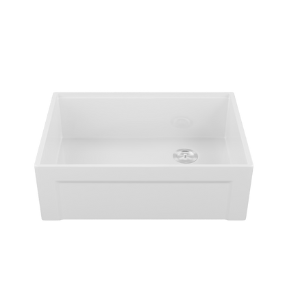 DeerValley White Farmhouse Workstation Sink, Reversible Fireclay Deep Single Bowl Apron Front Kitchen Sink, Undermount Farm Sink with Ledge and Accessories