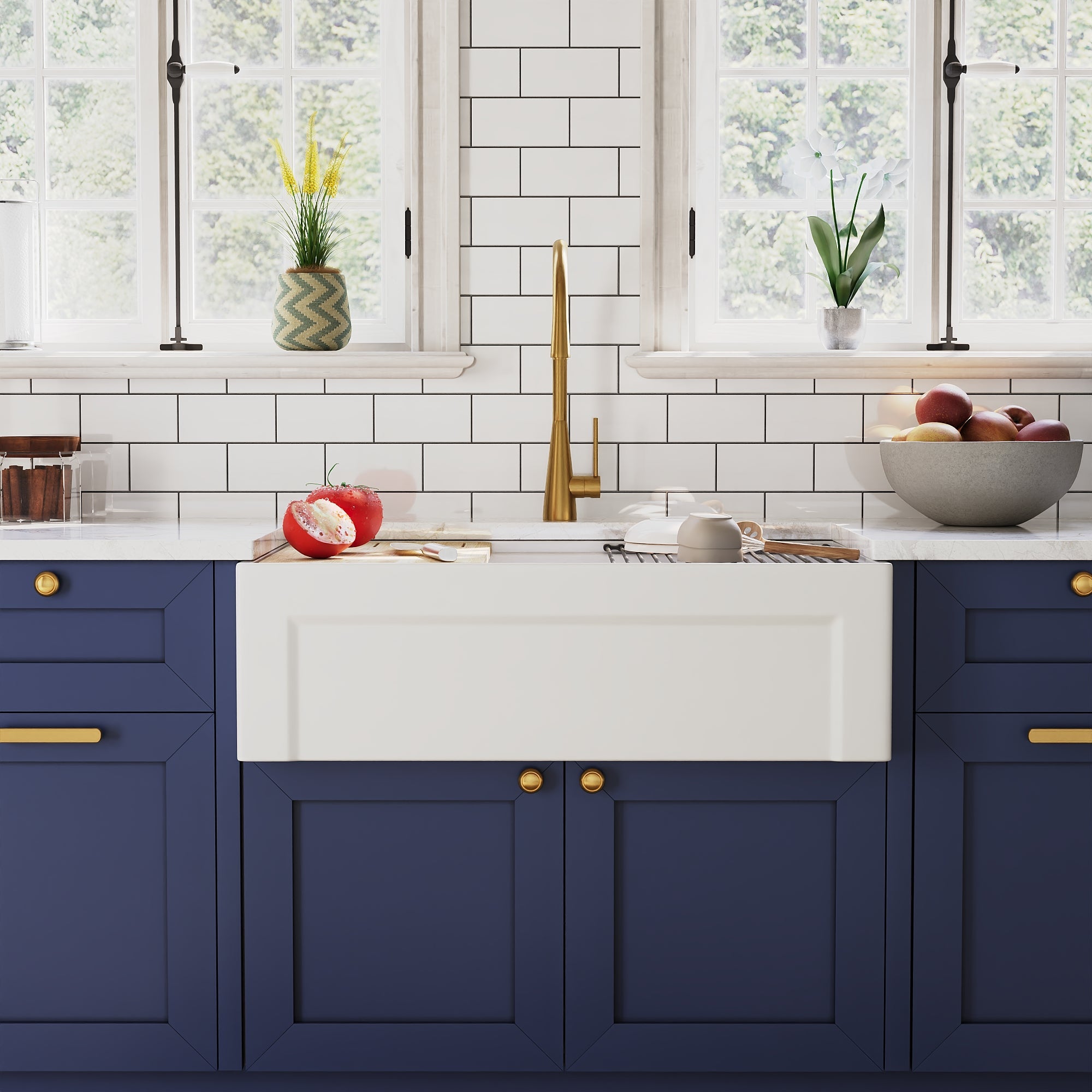 DeerValley White Farmhouse Workstation Sink, Reversible Fireclay Deep Single Bowl Apron Front Kitchen Sink, Undermount Farm Sink with Ledge and Accessories