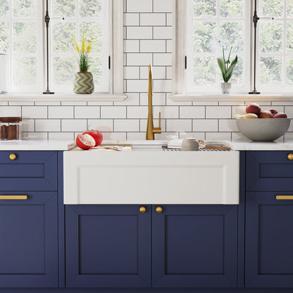 DeerValley White Farmhouse Workstation Sink, Reversible Fireclay Deep Single Bowl Apron Front Kitchen Sink, Undermount Farm Sink with Ledge and Accessories