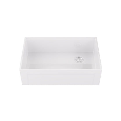DeerValley White Farmhouse Workstation Sink, Reversible Fireclay Deep Single Bowl Apron Front Kitchen Sink, Undermount Farm Sink with Ledge and Accessories