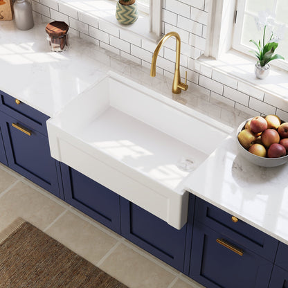 DeerValley White Farmhouse Workstation Sink, Reversible Fireclay Deep Single Bowl Apron Front Kitchen Sink, Undermount Farm Sink with Ledge and Accessories