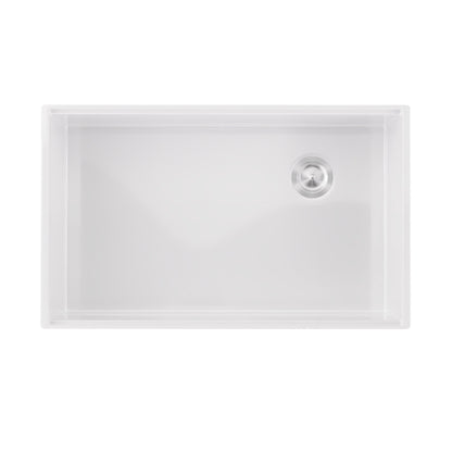 DeerValley White Farmhouse Workstation Sink, Reversible Fireclay Deep Single Bowl Apron Front Kitchen Sink, Undermount Farm Sink with Ledge and Accessories