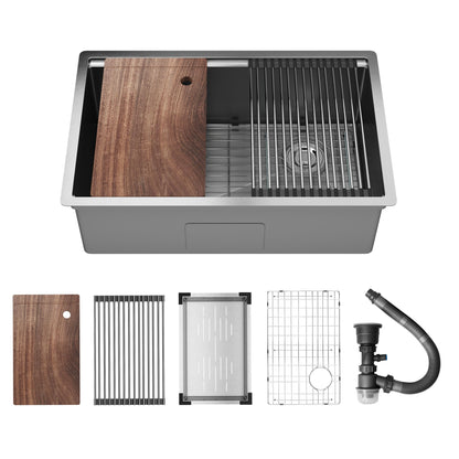 DeerValley Drop-In Kitchen Sink, S304 Stainless Steel Workstation Sink with Accessories