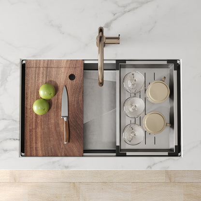 DeerValley Drop-In Kitchen Sink, S304 Stainless Steel Workstation Sink with Accessories