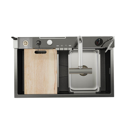 DeerValley  Smart Waterfall Kitchen Sink, Drop In Stainless Steel Digital Display Honeycomb Nano Modern Workstation Sink with Pull Down Faucet, Single Bowl Kitchen Sink With Various Accessories