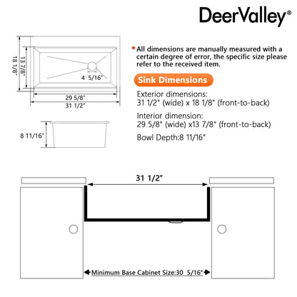 DeerValley  Smart Waterfall Kitchen Sink, Drop In Stainless Steel Digital Display Honeycomb Nano Modern Workstation Sink with Pull Down Faucet, Single Bowl Kitchen Sink With Various Accessories