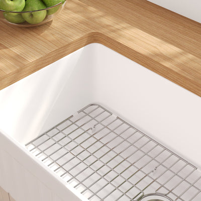 DeerValley Solstice Fireclay Farmhouse Sink,  35.5"L x 18"W Farmhouse Kitchen Sink White Large Single Bowl Farm Sink Reversible Apron Front with Sink Grid and Basket Strainer, DV-1K0377