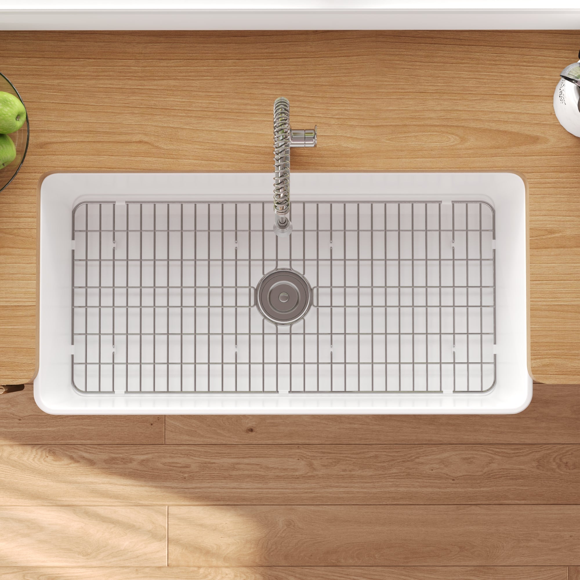 DeerValley Solstice Fireclay Farmhouse Sink,  35.5"L x 18"W Farmhouse Kitchen Sink White Large Single Bowl Farm Sink Reversible Apron Front with Sink Grid and Basket Strainer, DV-1K0377