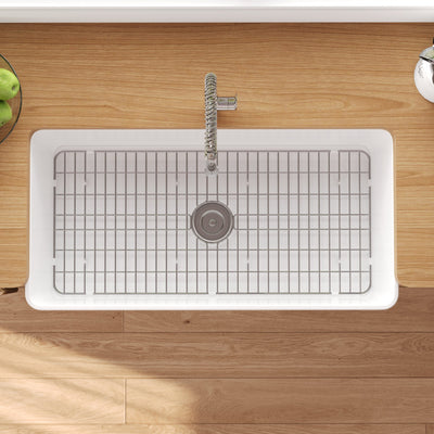 DeerValley Solstice Fireclay Farmhouse Sink,  35.5"L x 18"W Farmhouse Kitchen Sink White Large Single Bowl Farm Sink Reversible Apron Front with Sink Grid and Basket Strainer, DV-1K0377
