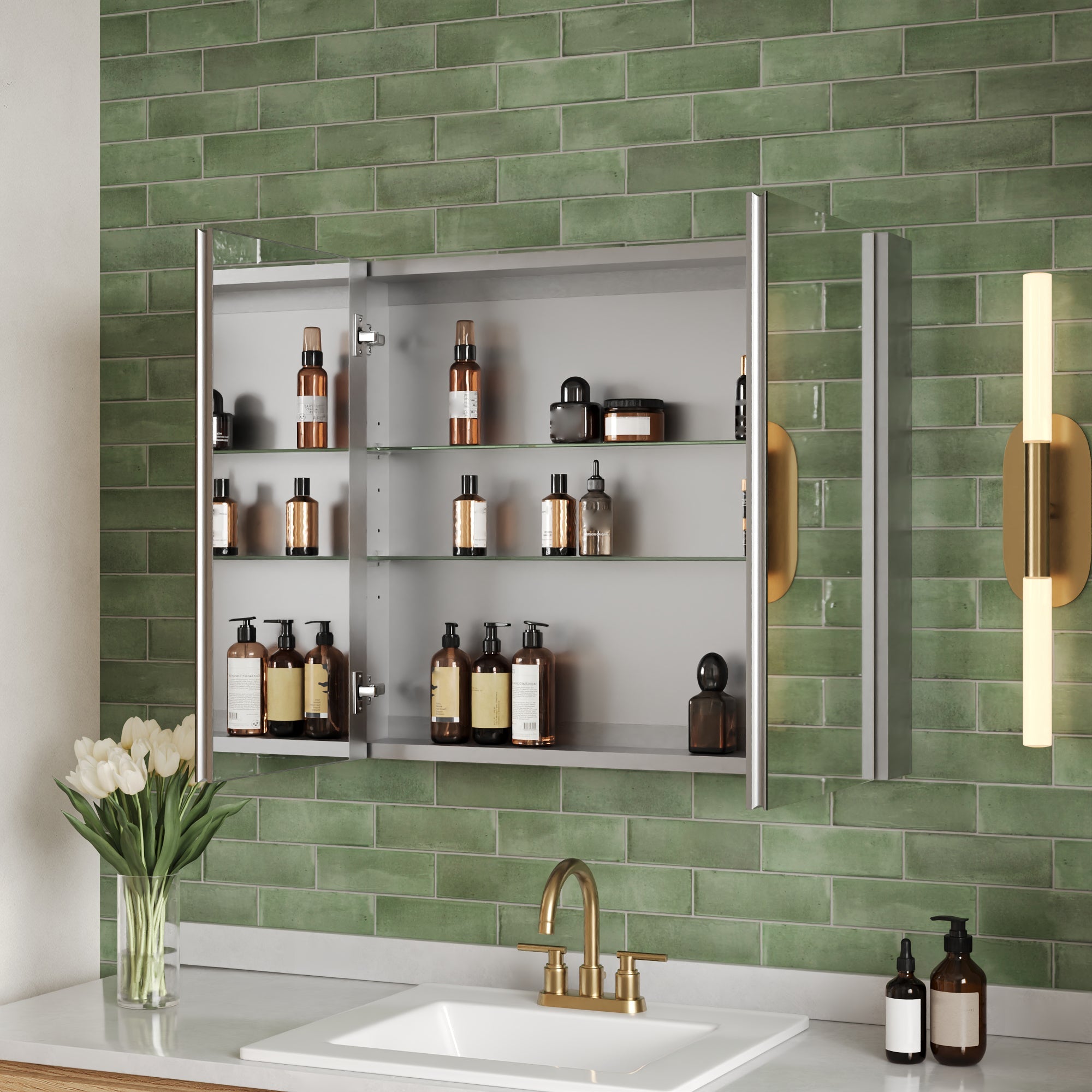 Rectangular Bathroom Medicine Cabinet, Frameless With Mirror With Multiple Types