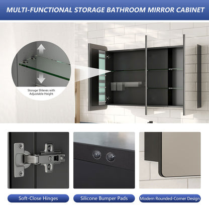 DeerValley Three-Door Wall-Mounted Mirror Cabinet with Black Aluminum Frame and Inner Storage