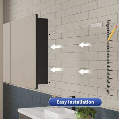 DeerValley Three-Door Wall-Mounted Mirror Cabinet with Black Aluminum Frame and Inner Storage