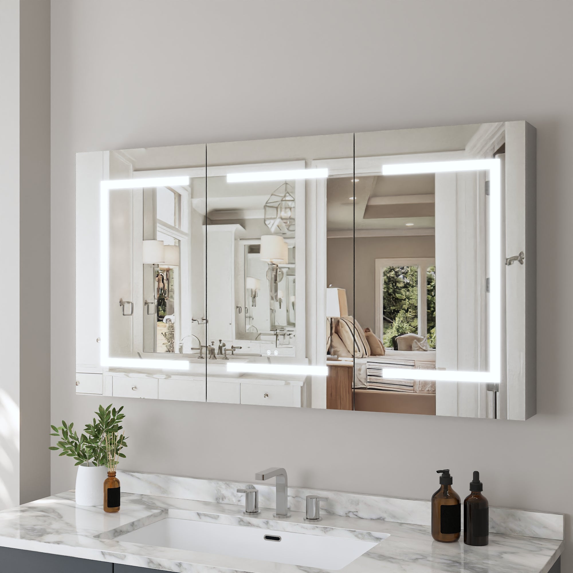 DeerValley 48" Smart LED Mirror Cabinet with Tri-Color Lighting, Stepless Dimming, and Defogger-DV-1MC0380