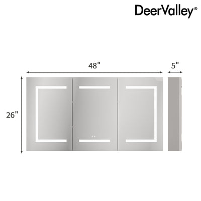 DeerValley 48" Smart LED Mirror Cabinet with Tri-Color Lighting, Stepless Dimming, and Defogger-DV-1MC0380