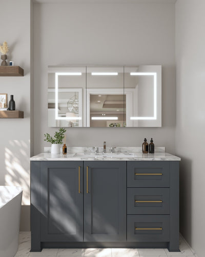 DeerValley 48" Smart LED Mirror Cabinet with Tri-Color Lighting, Stepless Dimming, and Defogger-DV-1MC0380