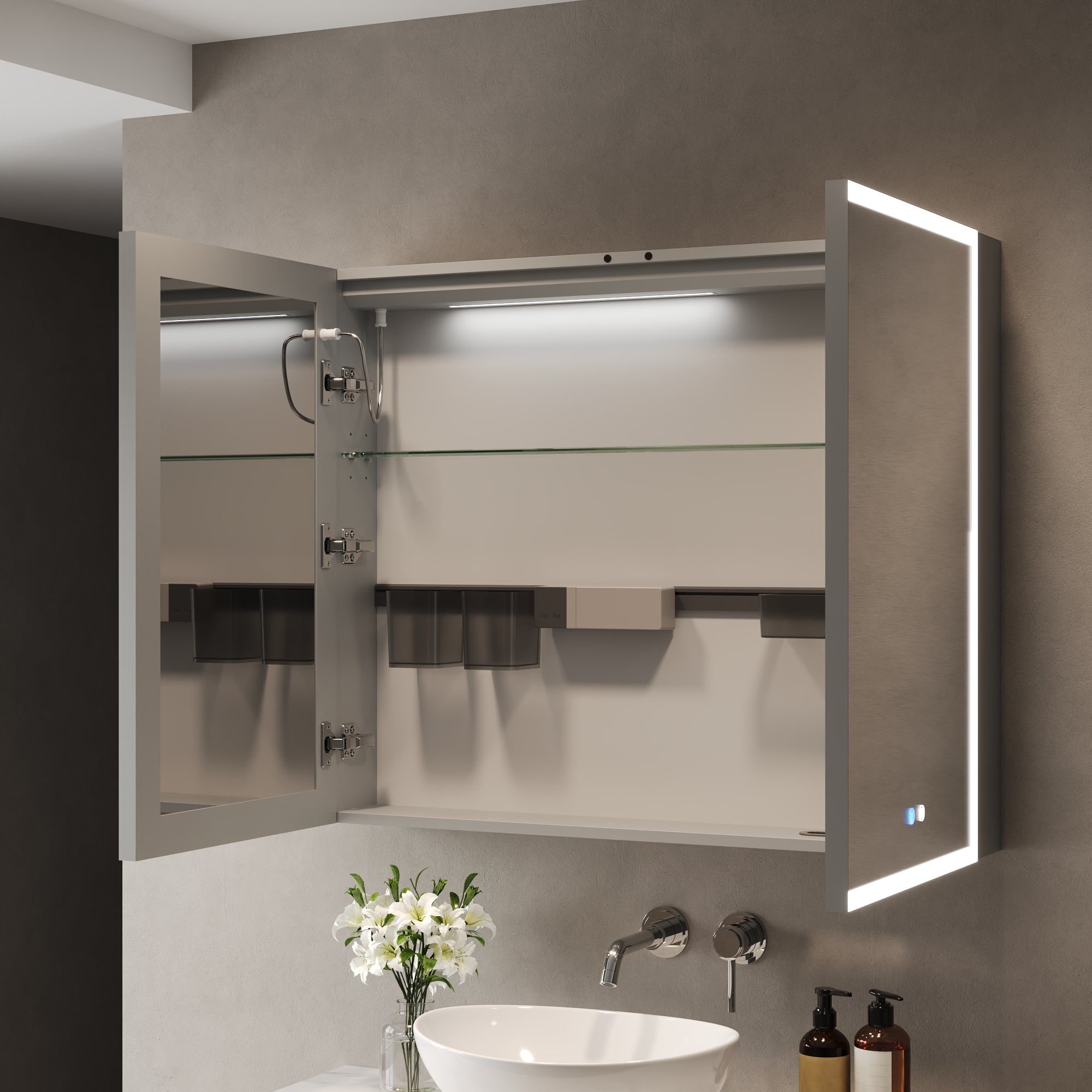 DeerValley Smart LED Mirror Cabinet with Tri-Color Lighting, Stepless Dimming, and Defogger