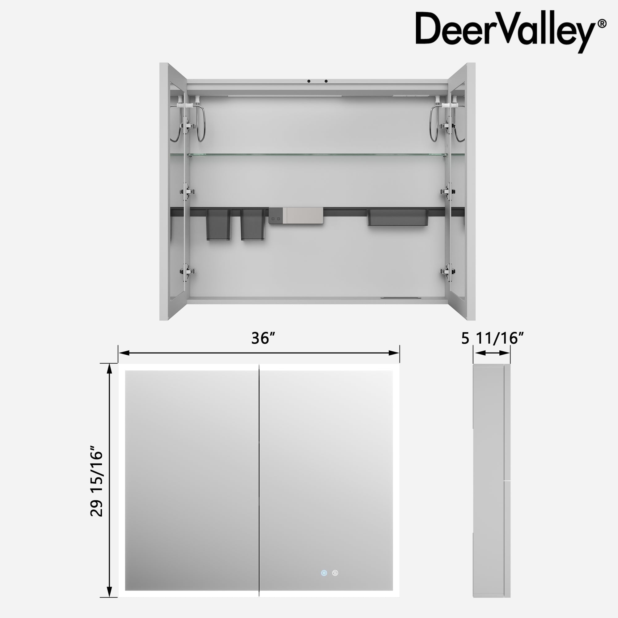 DeerValley Smart LED Mirror Cabinet with Tri-Color Lighting, Stepless Dimming, and Defogger