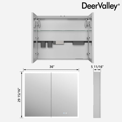 DeerValley Smart LED Mirror Cabinet with Tri-Color Lighting, Stepless Dimming, and Defogger