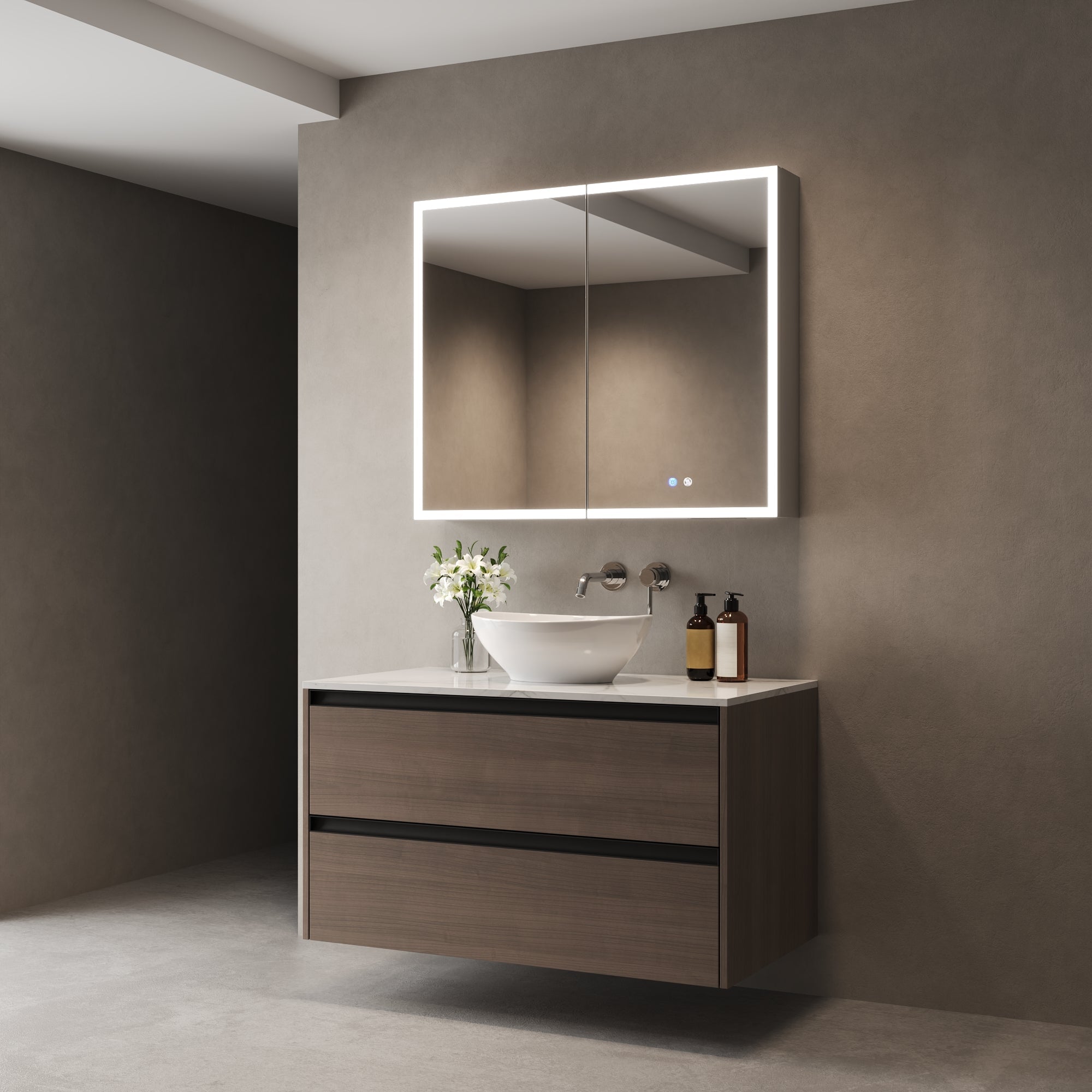 DeerValley Smart LED Mirror Cabinet with Tri-Color Lighting, Stepless Dimming, and Defogger