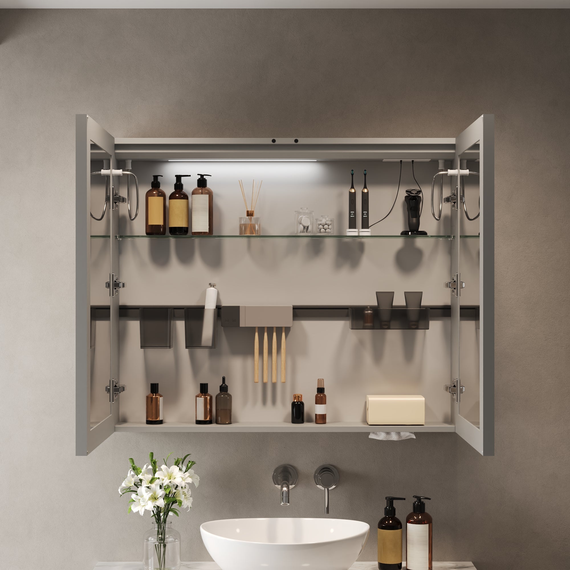 DeerValley Smart LED Mirror Cabinet with Tri-Color Lighting, Stepless Dimming, and Defogger