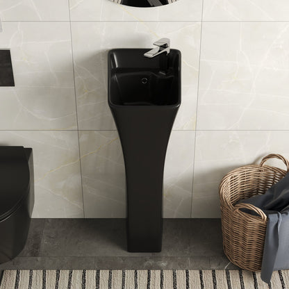 Horizon Small Pedestal Bathroom Sink 11"L x 13"W x 35"H Ceramic One Piece Bath Sink with Overflow