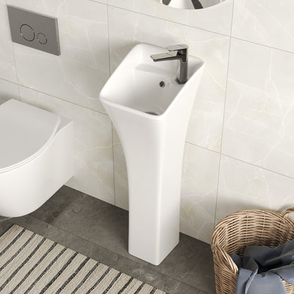 Horizon Small Pedestal Bathroom Sink 11"L x 13"W x 35"H Ceramic One Piece Bath Sink with Overflow